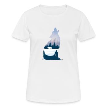 Loup hurlant en silhouette d'hiver avec forêt de conifères - T-shirt respirant Femme - blanc - Devant - AI Model Female 172 dark (172cm)