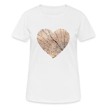 Fingerabdruck Herz Holz - Frauen T-Shirt atmungsaktiv - Weiß - Vorne - AI Model Female 172 dark (172cm)
