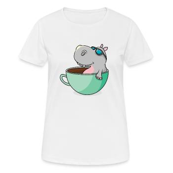 Hippo se refroidit dans sa tasse pour se rafraîchir - T-shirt respirant Femme - blanc - Devant - AI Model Female 172 dark (172cm)