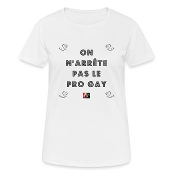 On n'arrête pas le PROGAY - Jeux de Mots Francois - T-shirt respirant Femme - blanc - Devant - AI Model Female 172 dark (172cm)