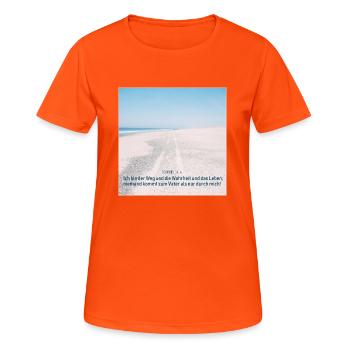 Christlicher Aufdruck, Bibel Vers - Frauen T-Shirt atmungsaktiv - Neonorange - Vorne - AI Model Female 172 dark (172cm)