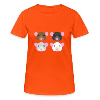 quatre souris marron noir blanc et gris - T-shirt respirant Femme - orange néon - Devant - AI Model Female 172 dark (172cm)