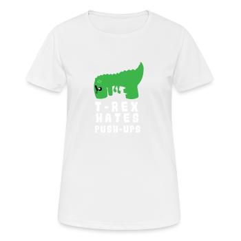 Lustiges Gym T-Rex Hates Push-Ups Geschenkidee - Frauen T-Shirt atmungsaktiv - Weiß - Vorne - AI Model Female 172 dark (172cm)