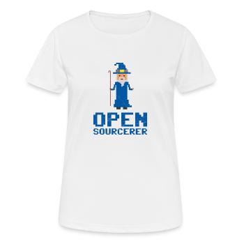 Developer Open Sourcerer Funny Gift Idea - Women's Breathable T-Shirt - white - Front - AI Model Female 172 dark (172cm)
