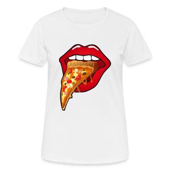 bouche levre manger pizza part humour bouffer 2304 - T-shirt respirant Femme - blanc - Devant - AI Model Female 172 dark (172cm)