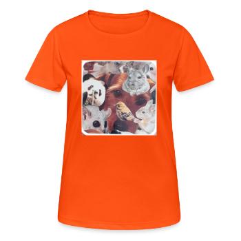 Collage Tier Hund, Vogel, Kaninchen, Katze Kind - Frauen T-Shirt atmungsaktiv - Neonorange - Vorne - AI Model Female 172 dark (172cm)