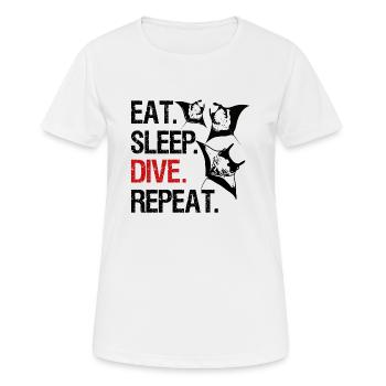 Eat Sleep Dive Repeat - Manta Schwarm - Frauen T-Shirt atmungsaktiv - Weiß - Vorne - AI Model Female 172 dark (172cm)