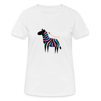 Sei anders! Süßes lächelndes buntes Zebra - Frauen T-Shirt atmungsaktiv - Weiß - Vorne - AI Model Female 172 dark (172cm)