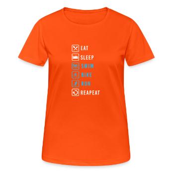 Triathlon Eat Sleep Swim Bike Run Repeat Geschenk - Frauen T-Shirt atmungsaktiv - Neonorange - Vorne - AI Model Female 172 dark (172cm)