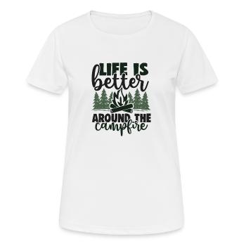 La vie est meilleure autour du campire - T-shirt respirant Femme - blanc - Devant - AI Model Female 172 dark (172cm)