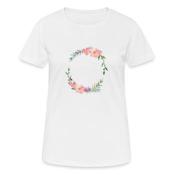Moderner Blumenkranz -personalisierbar - Frauen T-Shirt atmungsaktiv - Weiß - Vorne - AI Model Female 172 dark (172cm)