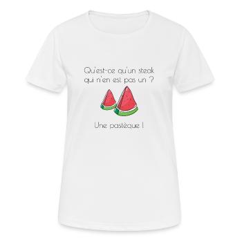 Blague du jour ! Steak ou Pastèque ? - T-shirt respirant Femme - blanc - Devant - AI Model Female 172 dark (172cm)