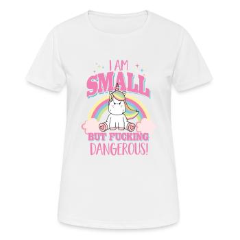 Klein aber gefährlich - Lustiger Einhorn Spruch - Frauen T-Shirt atmungsaktiv - Weiß - Vorne - AI Model Female 172 dark (172cm)