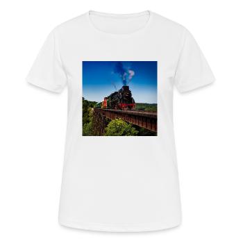 Weinlesezug auf Eisenbahn in der Landschaftslandschaft - Frauen T-Shirt atmungsaktiv - Weiß - Vorne - AI Model Female 172 dark (172cm)
