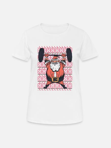 Ugly Christmas sweater Weihnachtsmann beim Sport - Frauen T-Shirt atmungsaktiv - Weiß