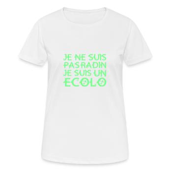 JE NE SUIS PAS RADIN, JE SUIS UN ÉCOLO ! - T-shirt respirant Femme - blanc - Devant - AI Model Female 172 dark (172cm)