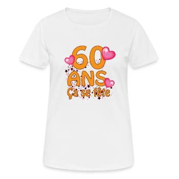 60 ans - T-shirt respirant Femme - blanc - Devant - AI Model Female 172 dark (172cm)