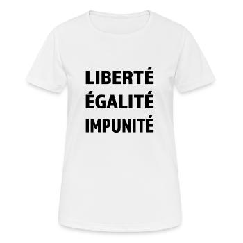 Liberté Égalité Impunité - tshirt - Féministe - T-shirt respirant Femme - blanc - Devant - AI Model Female 172 dark (172cm)