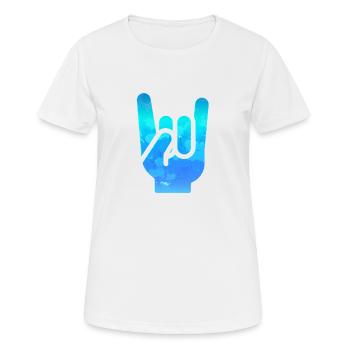Rock Hand Gesture Gassy Blue Rock ‘N’ Roll Salute - Women's Breathable T-Shirt - white - Front - AI Model Female 172 dark (172cm)