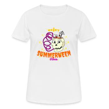 Genieße Summerween Vibes Funny Summer Skull Drink - Frauen T-Shirt atmungsaktiv - Weiß - Vorne - AI Model Female 172 dark (172cm)