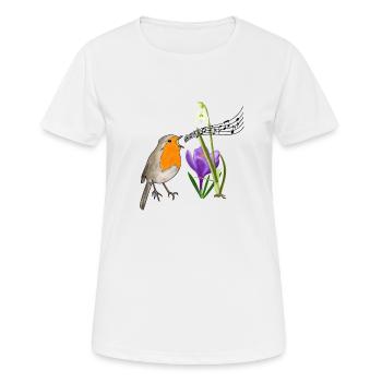 Printemps, rouge-gorge, chant - T-shirt respirant Femme - blanc - Devant - AI Model Female 172 dark (172cm)