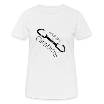 klettsüchtig - Frauen T-Shirt atmungsaktiv - Weiß - Vorne - AI Model Female 172 dark (172cm)