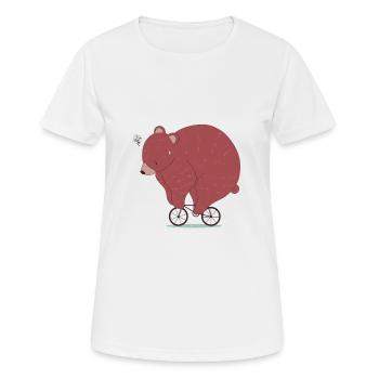Großer Bär auf einem Fahrrad - witziges Tier Shirt - Frauen T-Shirt atmungsaktiv - Weiß - Vorne - AI Model Female 172 dark (172cm)