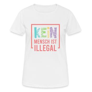 Kein Mensch ist illegal - Frauen T-Shirt atmungsaktiv - Weiß - Vorne - AI Model Female 172 dark (172cm)