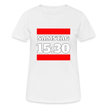 Samedi 15:30 - Stade de football coup d’envoi - T-shirt respirant Femme - blanc - Devant - AI Model Female 172 dark (172cm)