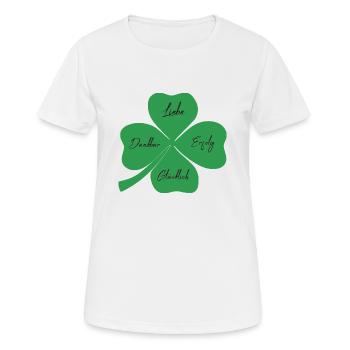 Kleeblatt Liebe Erfolg Gluecklich Dankbar - Frauen T-Shirt atmungsaktiv - Weiß - Vorne - AI Model Female 172 dark (172cm)