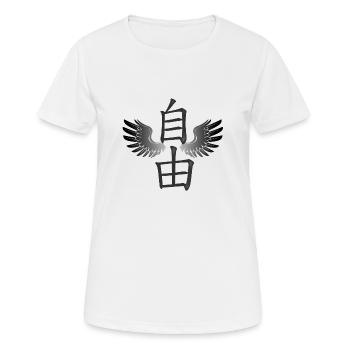 Freedom as Kanji symbol with wings - Women's Breathable T-Shirt - white - Front - AI Model Female 172 dark (172cm)