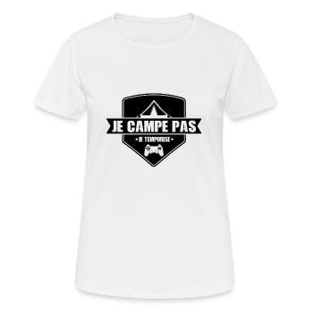 je campe pas je temporise,call of ,gamer - T-shirt respirant Femme - blanc - Devant - AI Model Female 172 dark (172cm)