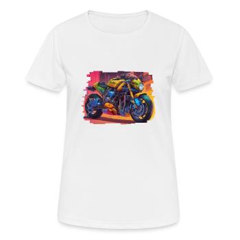 NanoNighthawk // Cyberpunk Bike - Women's Breathable T-Shirt - white - Front - AI Model Female 172 dark (172cm)