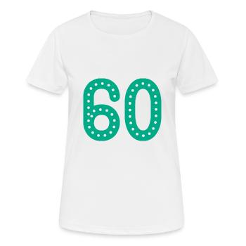 60 YEARS. 60th ANNIVERSARY. ANNIVERSARY 60 YEARS. 60 - Women's Breathable T-Shirt - white - Front - AI Model Female 172 dark (172cm)
