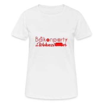 Balcony party in the living room logo - Women's Breathable T-Shirt - white - Front - AI Model Female 172 dark (172cm)