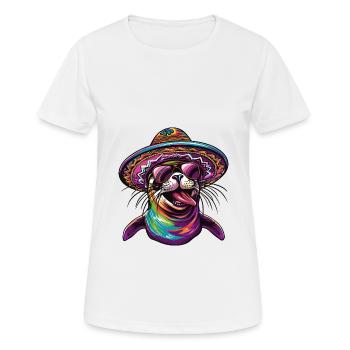 phoque animal drôle sombrero - T-shirt respirant Femme - blanc - Devant - AI Model Female 172 dark (172cm)