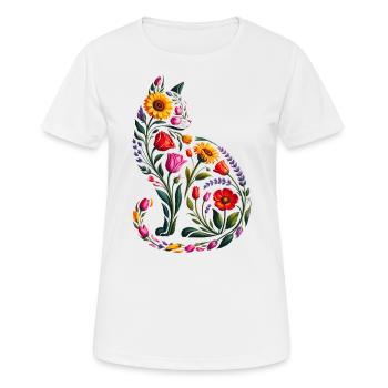 Silhouette Chat Floral Femmes - T-shirt respirant Femme - blanc - Devant - AI Model Female 172 dark (172cm)