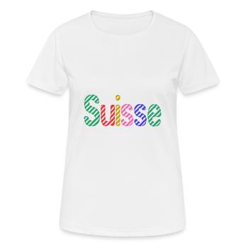 SCHWEIZ. HUMOR. LAND. FLAGGE. GENF. LAUSANNE - Frauen T-Shirt atmungsaktiv - Weiß - Vorne - AI Model Female 172 dark (172cm)