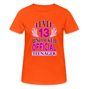 Teen Birthday Level 13 freigeschaltet - Frauen T-Shirt atmungsaktiv - Neonorange - Vorne - AI Model Female 172 dark (172cm)