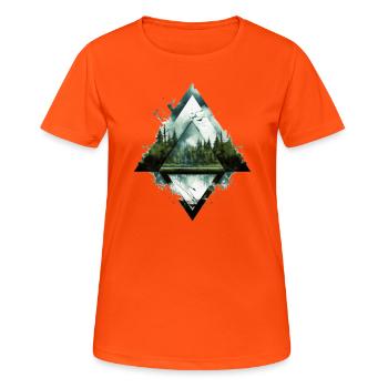 Wald Triangel Bäume Natur - Frauen T-Shirt atmungsaktiv - Neonorange - Vorne - AI Model Female 172 dark (172cm)
