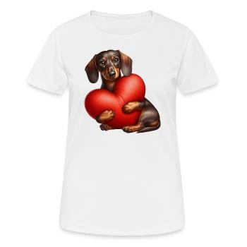 teckel étreignant un oreiller rouge - T-shirt respirant Femme - blanc - Devant - AI Model Female 172 dark (172cm)