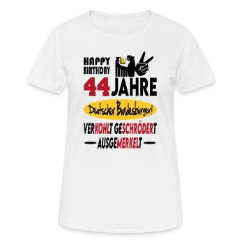 Geburtstag CDU SPD FDP Grün Politik Alter Jahre 44 - Frauen T-Shirt atmungsaktiv - Weiß - Vorne - AI Model Female 172 dark (172cm)