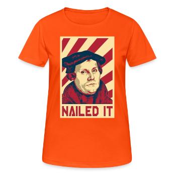 Martin Luther Rétro propagande - T-shirt respirant Femme - orange néon - Devant - AI Model Female 172 dark (172cm)