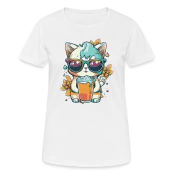 Sommer-Coolness: Katze mit Sonnenbrille - Frauen T-Shirt atmungsaktiv - Weiß - Vorne - AI Model Female 172 dark (172cm)