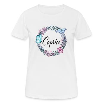 Caprice, Name, Schriftzug, Blumenkranz, Geschenk - Frauen T-Shirt atmungsaktiv - Weiß - Vorne - AI Model Female 172 dark (172cm)