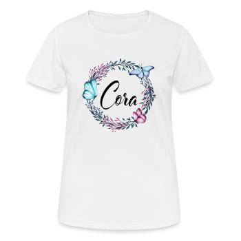 Cora, Name, Schriftzug, Blumenkranz, Geschenk - Frauen T-Shirt atmungsaktiv - Weiß - Vorne - AI Model Female 172 dark (172cm)
