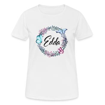 Edda, Name, Schriftzug, Blumenkranz, Geschenk - Frauen T-Shirt atmungsaktiv - Weiß - Vorne - AI Model Female 172 dark (172cm)