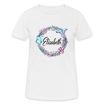 Elisabeth, nom, lettrage, couronne fleurs, cadeau - T-shirt respirant Femme - blanc - Devant - AI Model Female 172 dark (172cm)