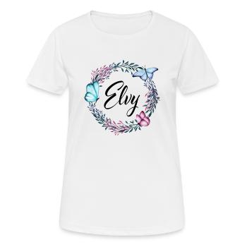 Elvy, name, lettering, flower wreath, gift - Women's Breathable T-Shirt - white - Front - AI Model Female 172 dark (172cm)