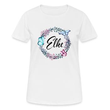 Elke, Name, Schriftzug, Blumenkranz, Geschenk - Frauen T-Shirt atmungsaktiv - Weiß - Vorne - AI Model Female 172 dark (172cm)